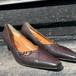 Vintage Salvatore Ferragamo Brown Textured Heels